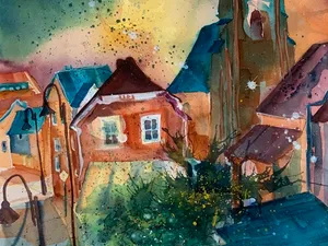 Blick aus dem Fenster auf die Dorfstraße von Großlehna